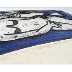 CORNEILLE Guillaume - Aquagravure originale "Femme allongée avec oiseau" 46x62cm - 2003