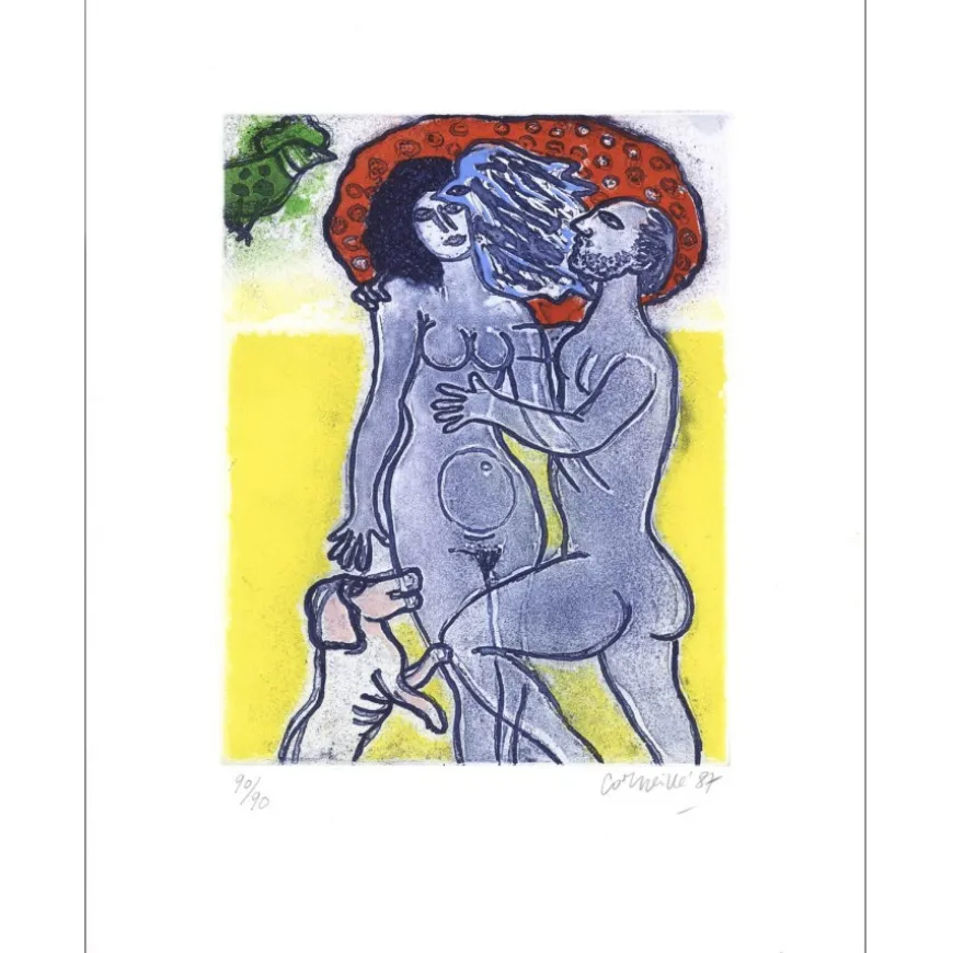 CORNEILLE Guillaume - Gravure originale "Le couple en été" 52x40cm - 1987