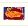 CORNEILLE Guillaume - Gravure originale "Femme allongée et oiseau" 40x51cm - 1987