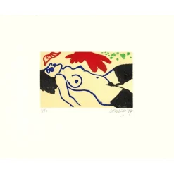 CORNEILLE Guillaume - Gravure originale "Femme allongée" 40x51cm - 1987