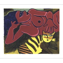 CORNEILLE Guillaume - Lithographie originale " Le chat jaune tigré "  58x71cm- 2002