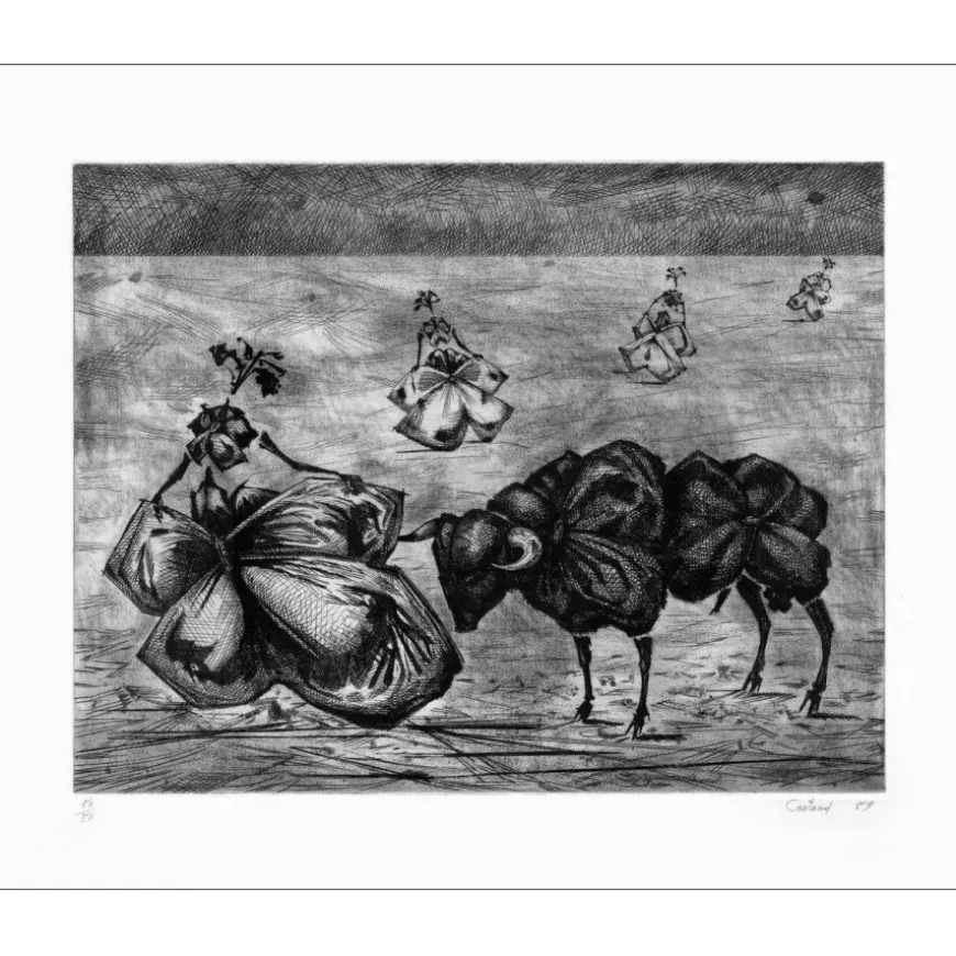 COUTAUD Lucien - Gravure originale "Corrida fleurie" 45x56cm - 1959
