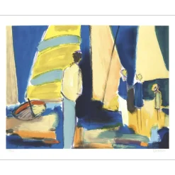 D'ARGUIN François - Lithographie originale "Voiliers jaune" 56x76cm