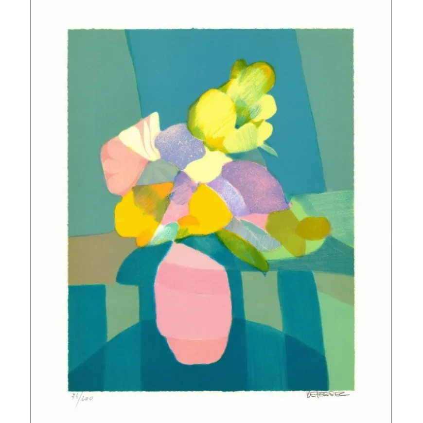 DEFOSSEZ Alfred - Lithographie originale "Bouquet de Provence" 55x45cm
