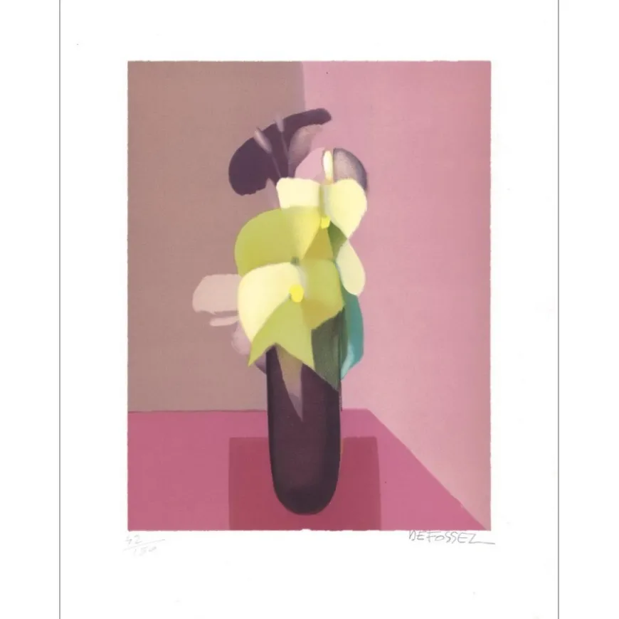 DEFOSSEZ Alfred - Lithographie originale "Le bouquet rose" 49x38cm