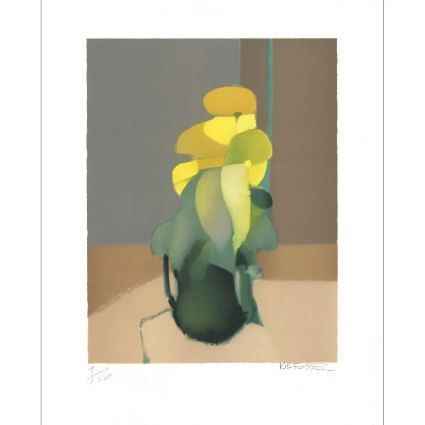 DEFOSSEZ Alfred - Lithographie originale "Le bouquet jaune" 49x38cm