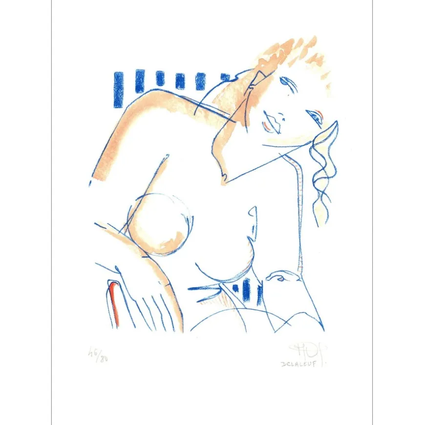 DELALEUF Martine - Lithographie originale rehaussée "Femme " 35x25cm - 2015