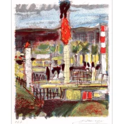 DESNOYER François - Lithographie originale "Paysage" 27x21cm - 1963