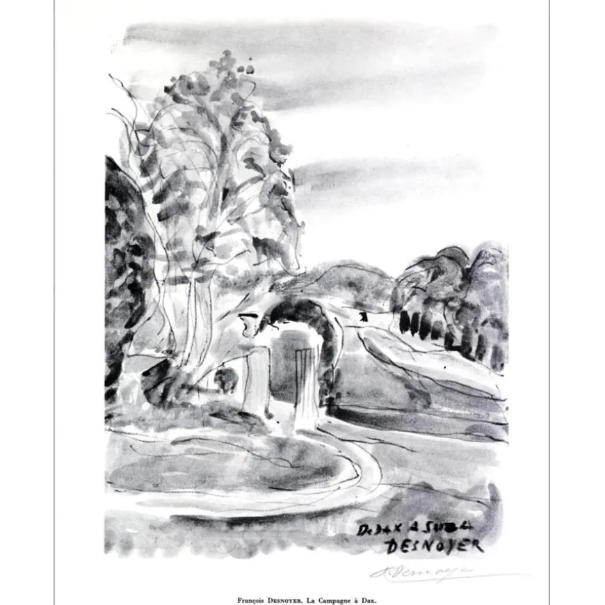 DESNOYER François - Lithographie signée au crayon "Campagne à Dax" 27x21cm - 1961