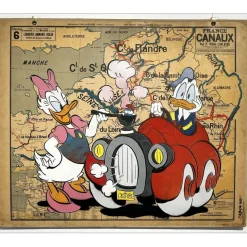 DEZACHE - Peinture originale sur carte "Donald, Daisy et le schtroumf" 98x118cm - 2023
