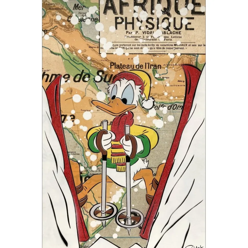 DEZACHE - Peinture originale sur carte "Donald Duck sous la neige - 2" - 54x34cm - 2022