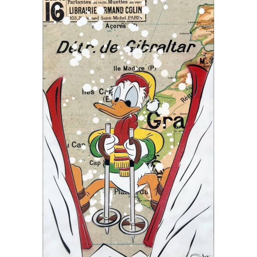 DEZACHE - Peinture originale sur carte "Donald Duck sous la neige" - 54x34cm - 2022