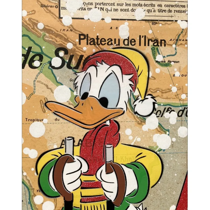 DEZACHE - Peinture originale sur carte "Donald Duck sous la neige - 2" - 54x34cm - 2022