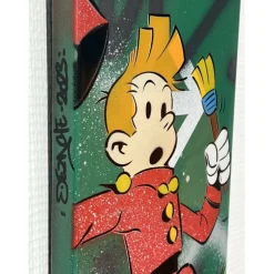 DEZACHE - Peinture originale sur plaque de métro en acier "Spirou" 45x22x2 cm - 2023