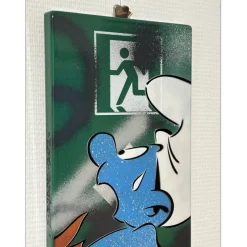 DEZACHE - Peinture originale sur plaque de métro en acier "Schtroumpf" 45x22x2 cm - 2023