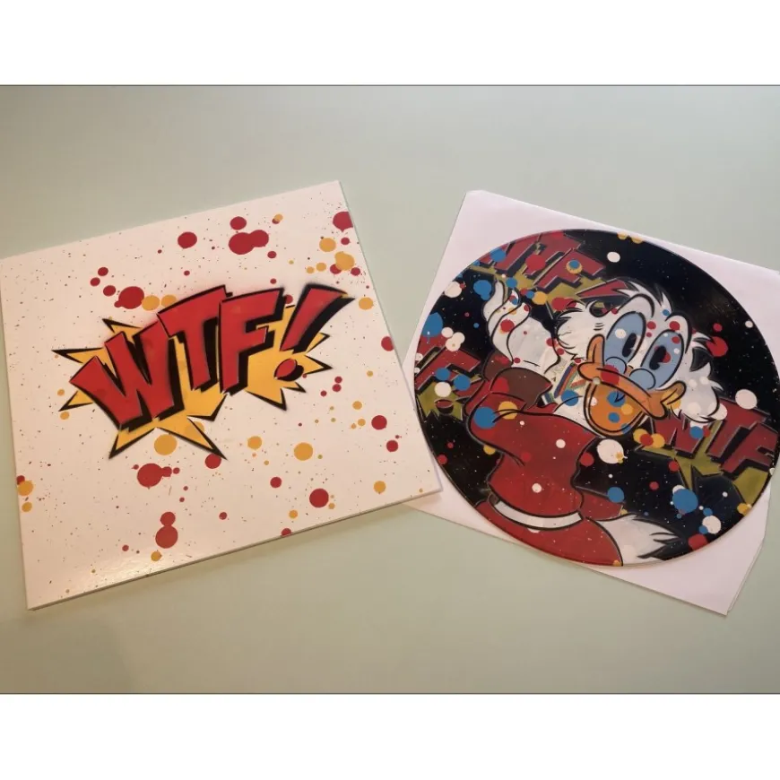 DEZACHE - Peinture sur disque vinyle et pochette "Picsou" 32x32 cm - 2023