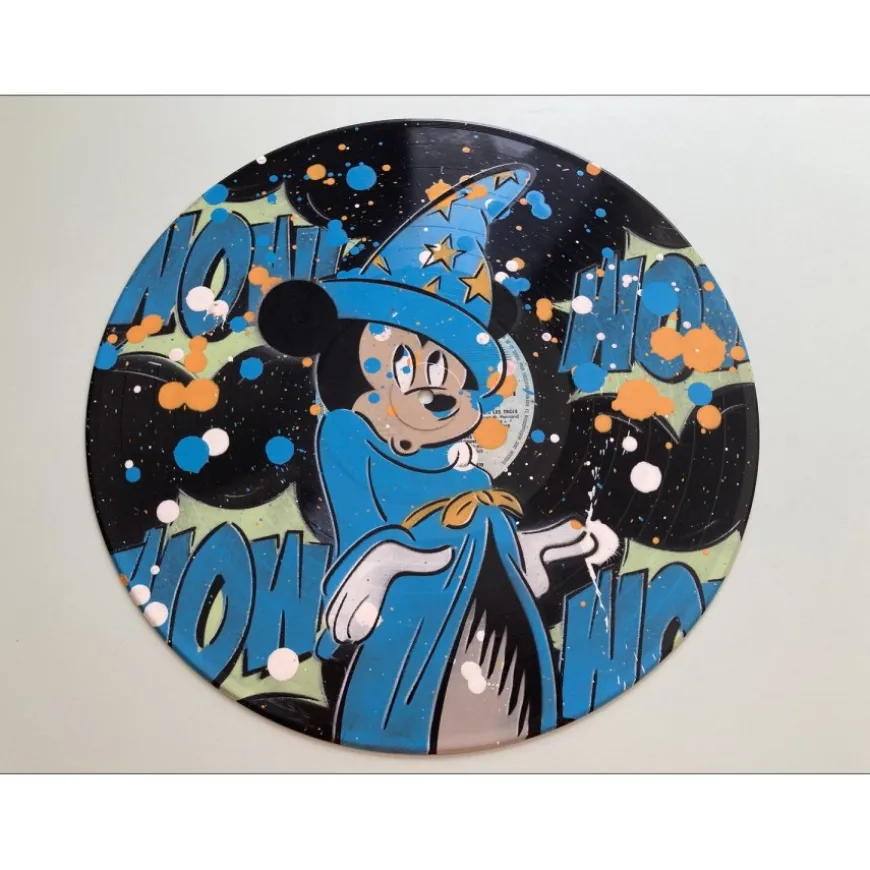 DEZACHE - Peinture sur disque vinyle "Mickey Magicien" ⌀31 cm - 2023