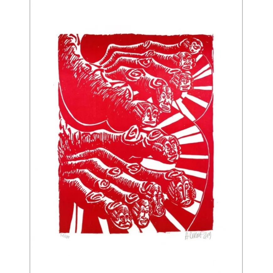 DI ROSA Hervé - Bois gravé "Le cercle Mozart" 69x52cm - 2020