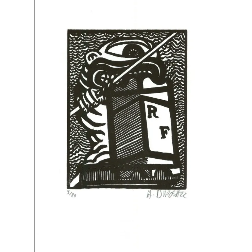 DI ROSA Hervé - Bois gravé "Le Jouteur à Sète, Noir" 33x24cm - 2022