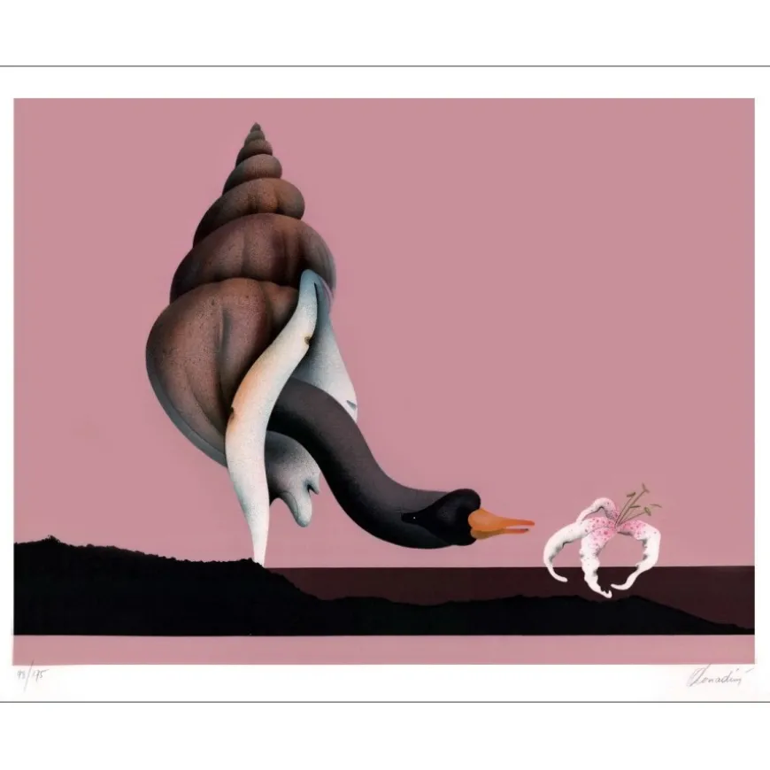DONADINI Jean Paul - Lithographie originale "Le Cygne et le coquillage" 56x76cm