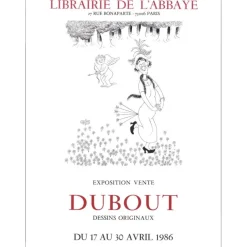 DUBOUT Albert - Lithographie "Exposition, Librairie de l'Abbaye, Paris" 55x43cm - 1986