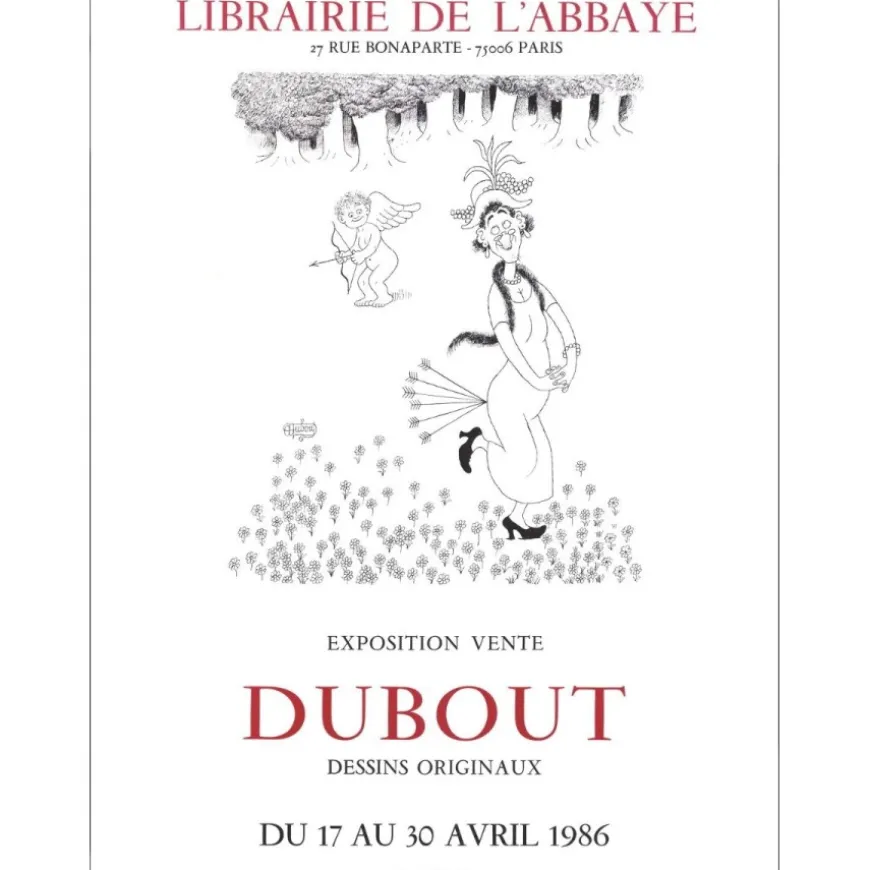DUBOUT Albert - Lithographie "Exposition, Librairie de l'Abbaye, Paris" 55x43cm - 1986