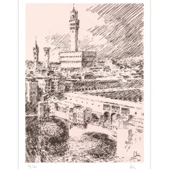 FABIEN Louis - Lithographie "Florence, Palazzo Vecchio" 32x25cm - 1971