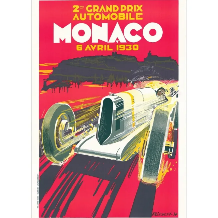 FALCUCCI Robert - Lithographie "Grand prix automobile de Monaco 1930" 100x68cm