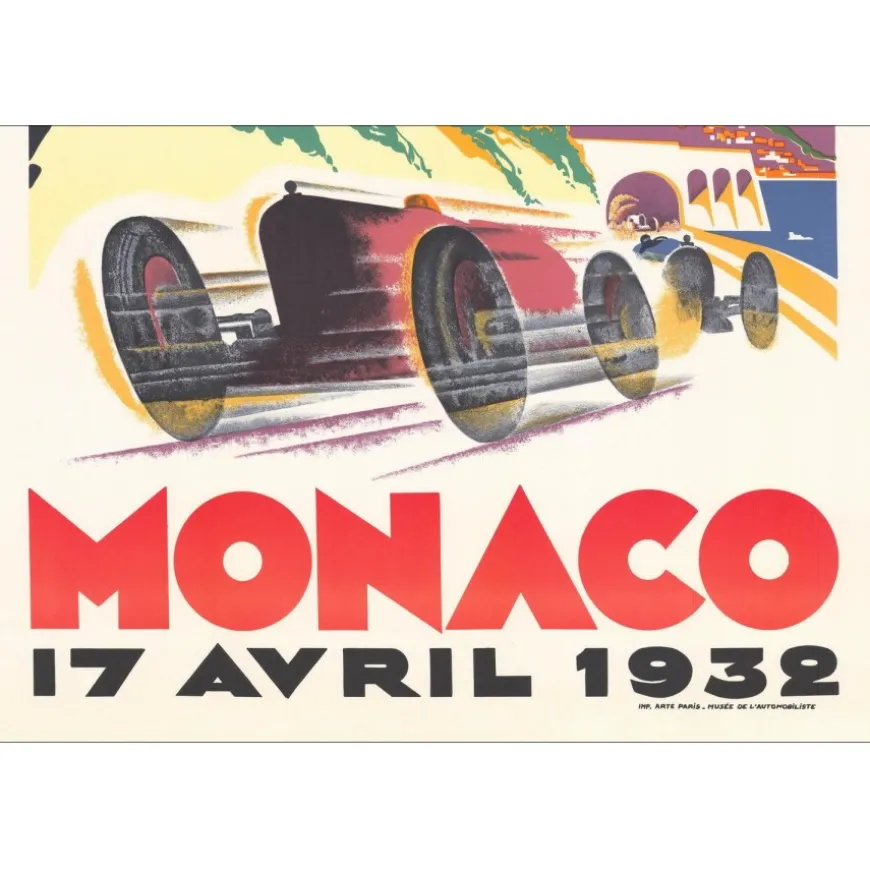 FALCUCCI Robert - Lithographie "Grand prix automobile de Monaco 1932" 100x68cm