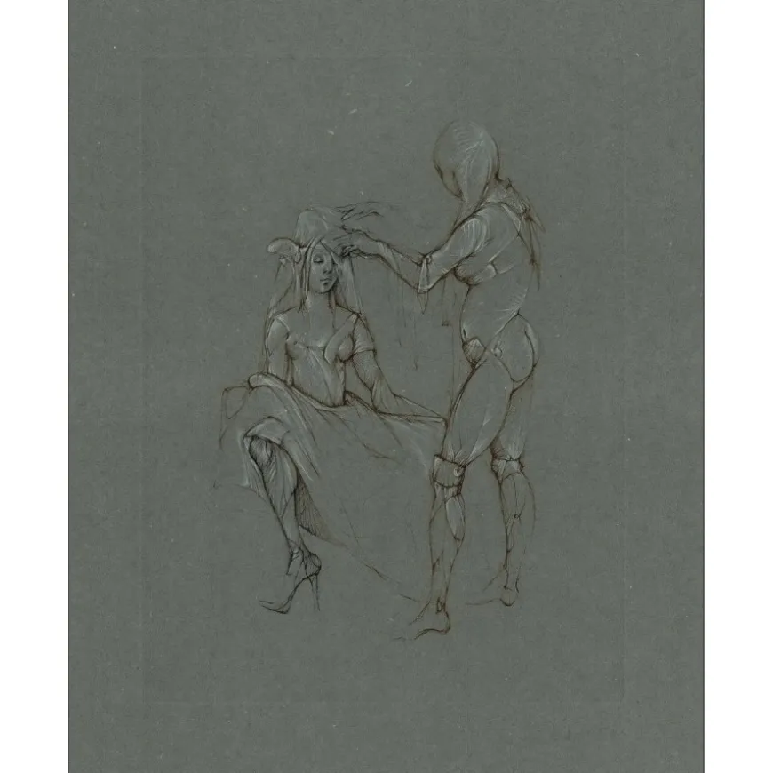 FINI Léonor - Gravure originale "Femme et coiffeuse" 69x53cm