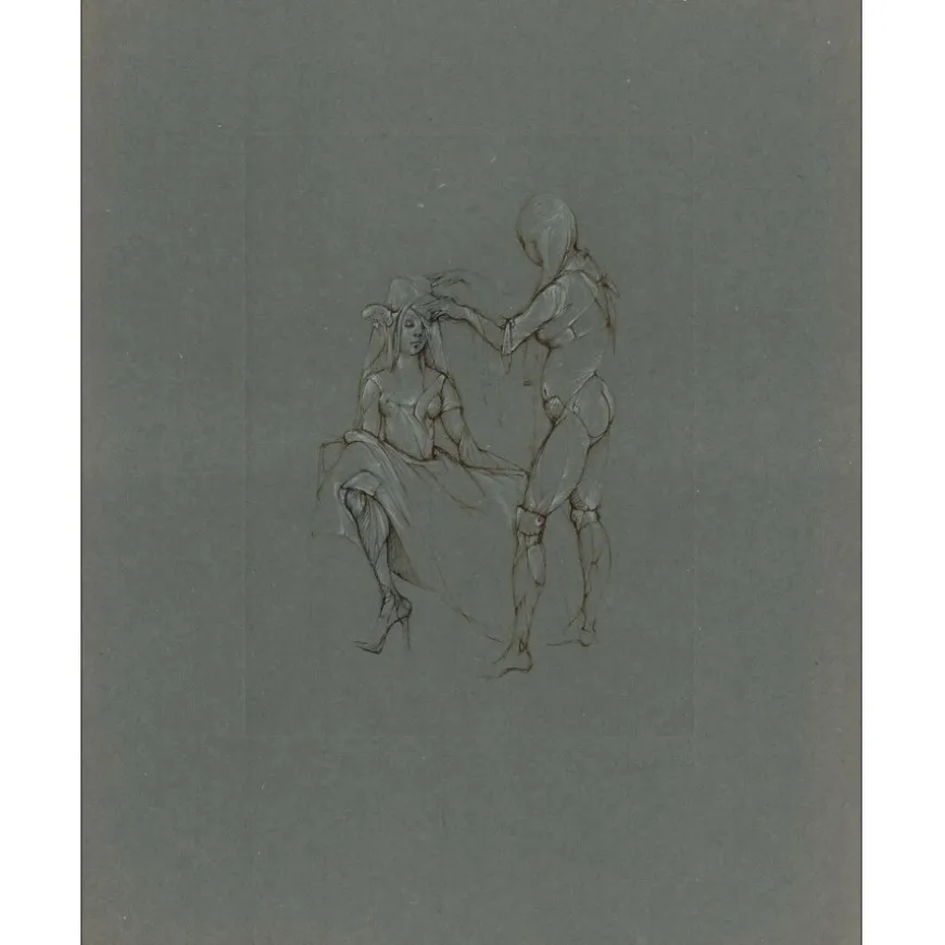 FINI Léonor - Gravure originale "Femme et coiffeuse" 69x53cm