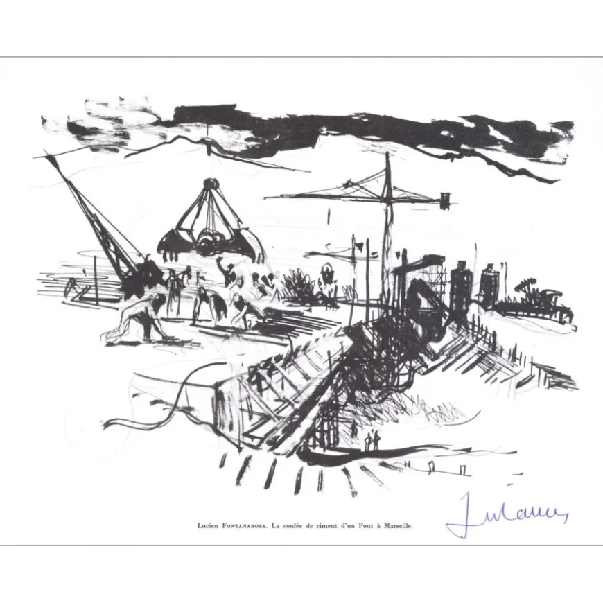 FONTANAROSA Lucien - Lithographie signée au crayon "Pont à Marseille" 27x21cm - 1961