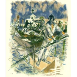 FONTANAROSA Lucien - Lithographie originale "Gondoliers à Venise" 75x56cm