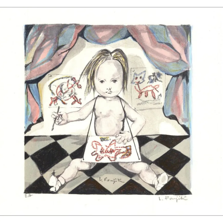FOUJITA Léonard - Lithographie originale "L'Artiste" 38x27cm - 1963