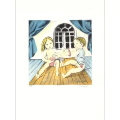 FOUJITA Léonard - Lithographie originale "Le Tricot" 38x27cm - 1963