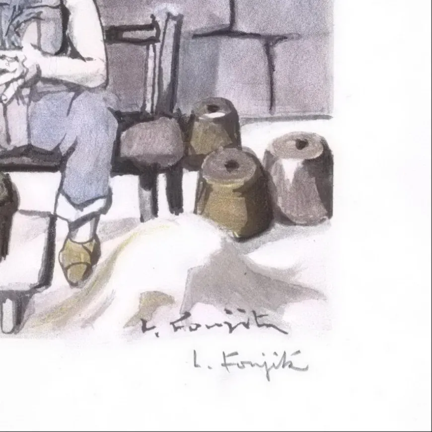 FOUJITA Léonard - Lithographie originale "Le Jardinier" 38x27cm - 1963