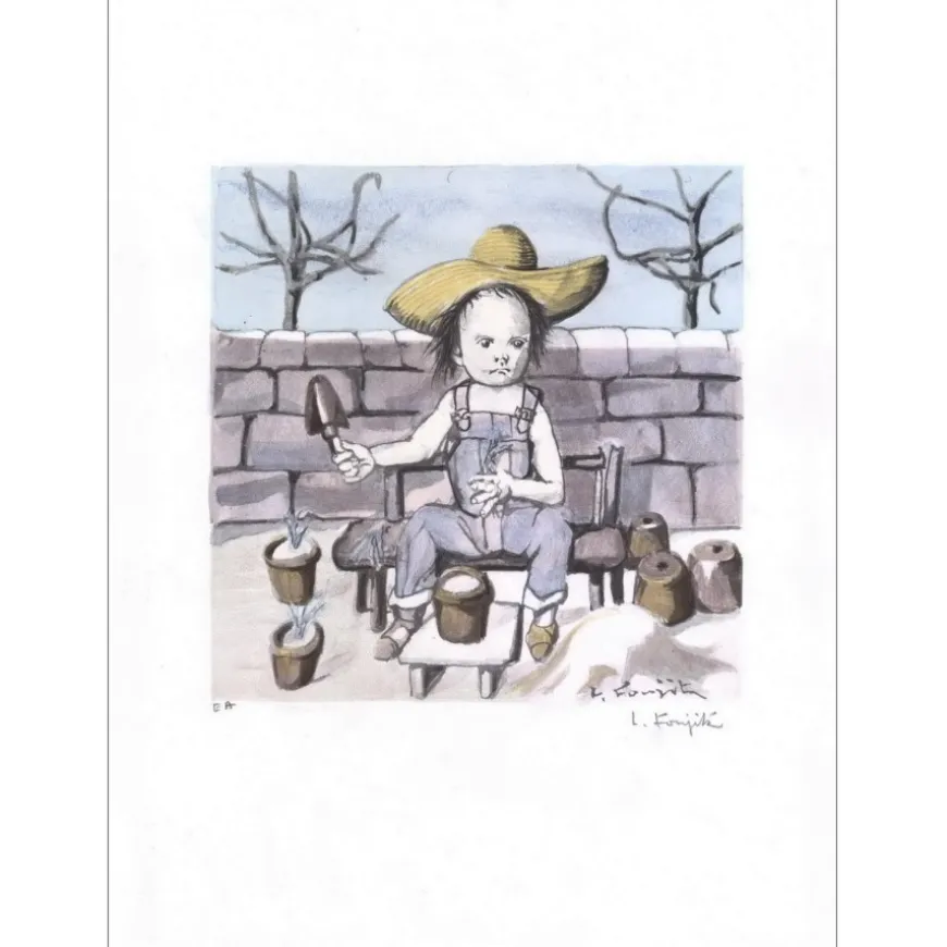 FOUJITA Léonard - Lithographie originale "Le Jardinier" 38x27cm - 1963