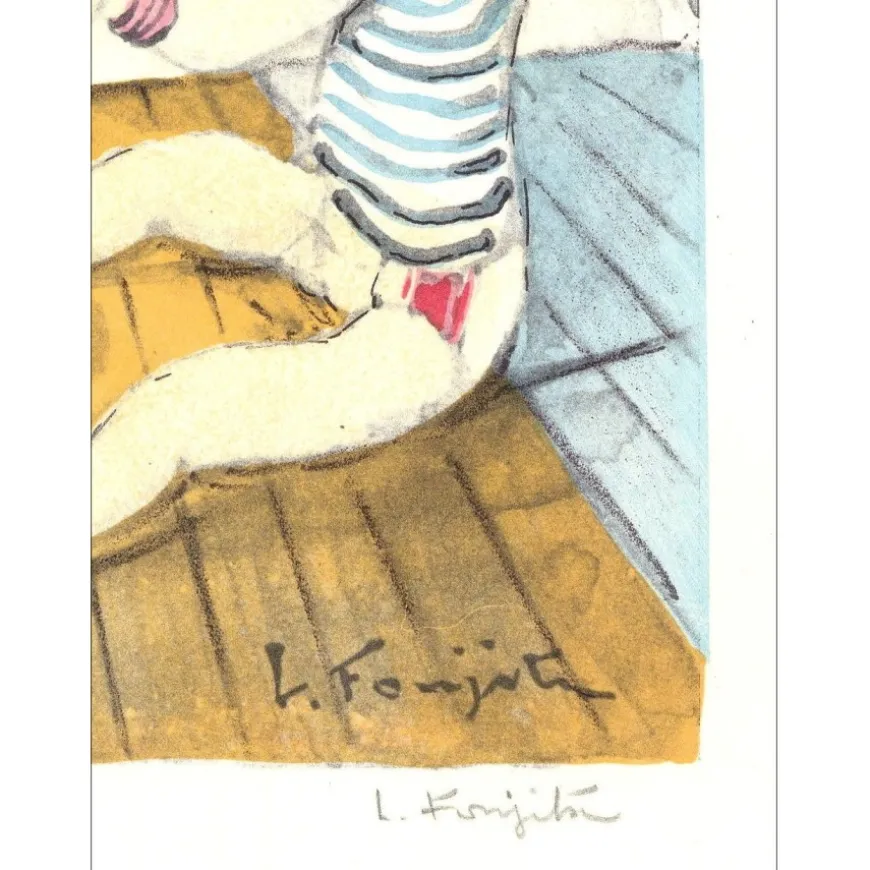 FOUJITA Léonard - Lithographie originale "Le Tricot" 38x27cm - 1963
