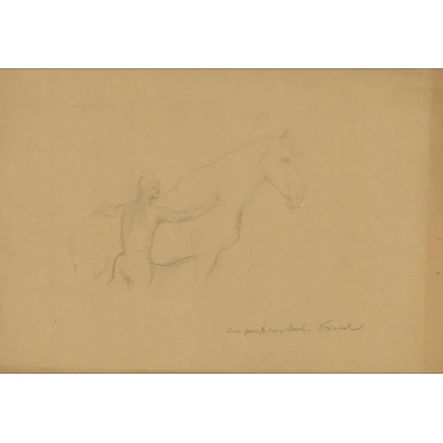 FRIANT Emile - Dessin original au crayon "Etude pour le vieux cheval" 30x45cm - 1902