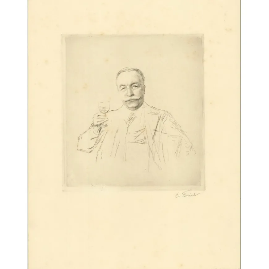 FRIANT Emile - Gravure originale "Homme tenant un verre" 33x25cm - 1931 - 2èm état