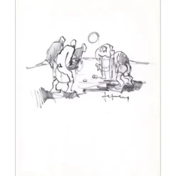 FRIBOULET Jef - Dessin original à l'encre "Personnages sur la plage de Fécamp" 27x21cm - 1963