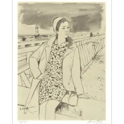 GALL François - Lithographie originale "Femme sur la jetée" 32x25cm - 1971