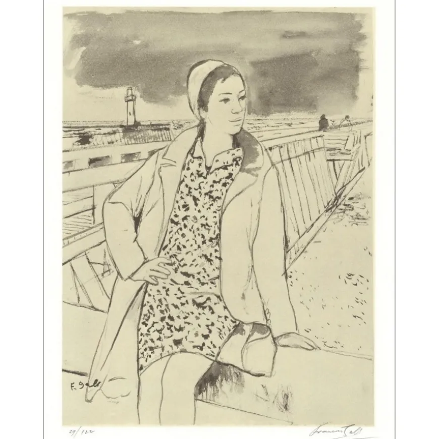 GALL François - Lithographie originale "Femme sur la jetée" 32x25cm - 1971