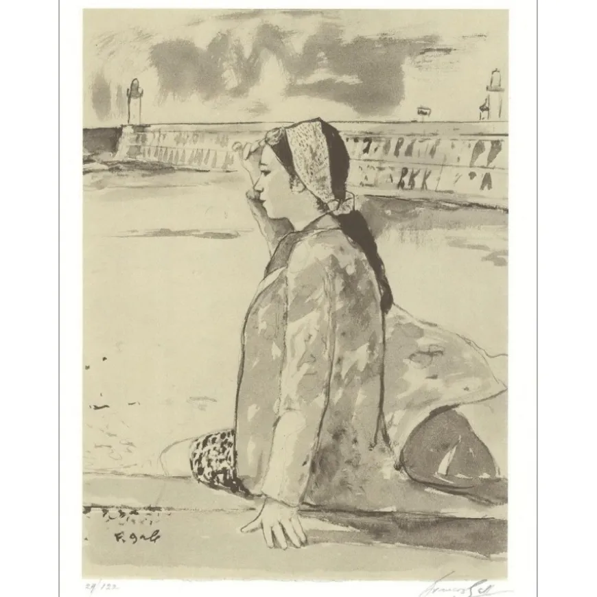 GALL François - Lithographie originale "Femme sur la jetée" 32x25cm - 1971