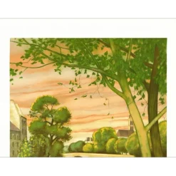 GANNE Yves - Lithographie originale "Femme en bord de Seine" 75x55cm