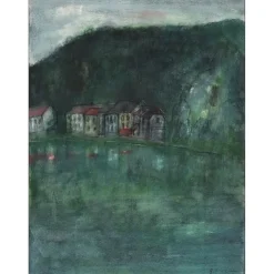 GANTNER Bernard - Aquarelle originale "Village en bord de rivière" 27x20cm - 1970