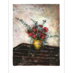 GANTNER Bernard - Lithographie originale "Bouquet de fleurs" 65x48cm - Papier Japon