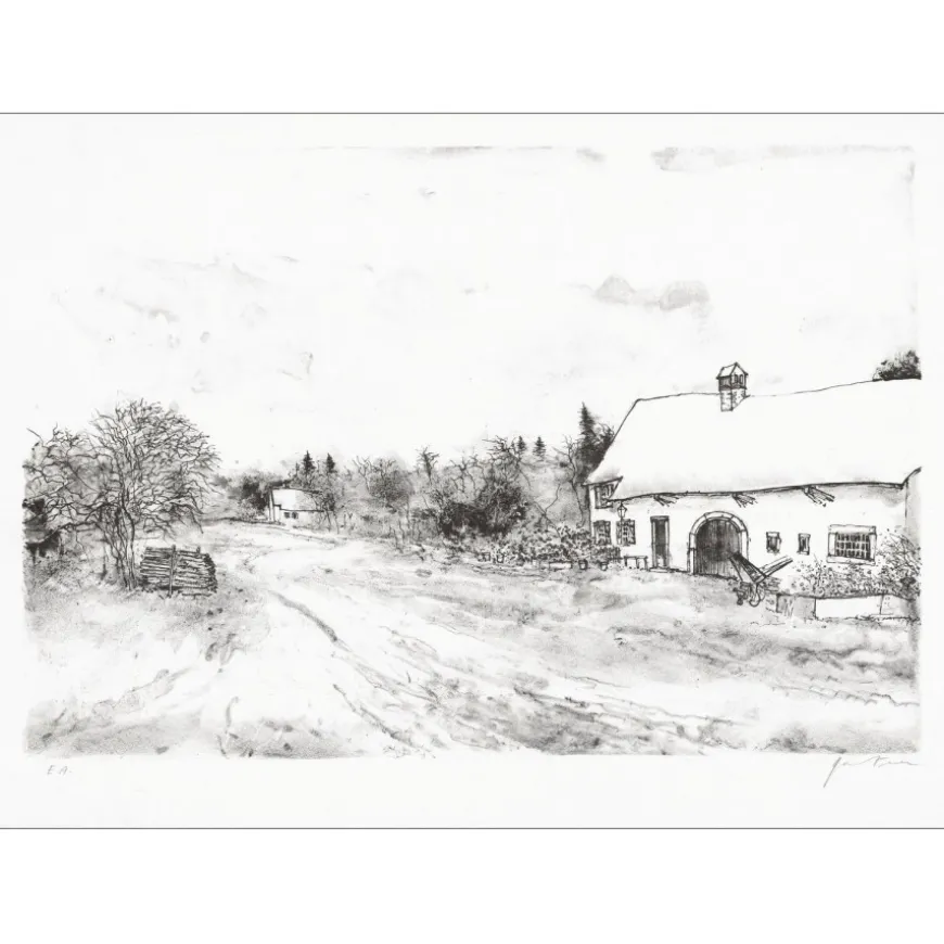 GANTNER Bernard - Lithographie originale "La Grange" 48x65 cm - Papier Japon
