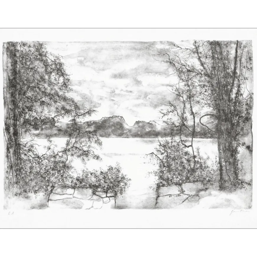 GANTNER Bernard - Lithographie originale "Lac de montagne" 53x76 cm - Papier Japon