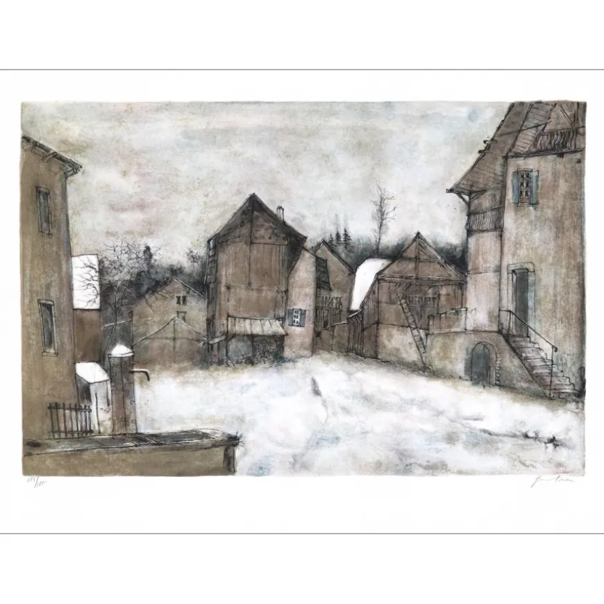 GANTNER Bernard - Lithographie originale "Vers la fontaine" 56x76cm